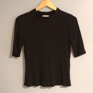 LACAUSA Mockneck Thin Ribbed Top